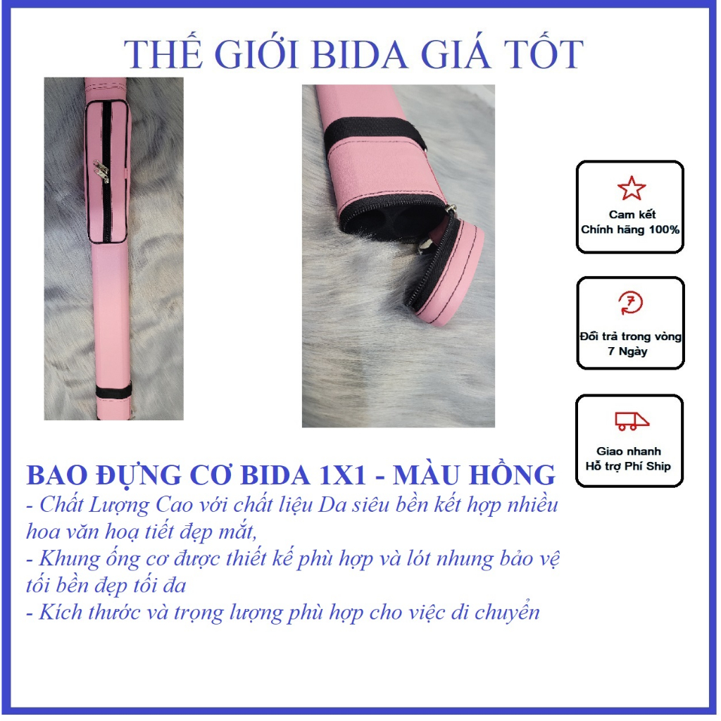 Bao Cơ Bida (Bao Đựng Cơ Bida) | MÀU HỒNG | Đựng 1 Cán 1 Ngọn (KHÔNG KÈM CƠ)