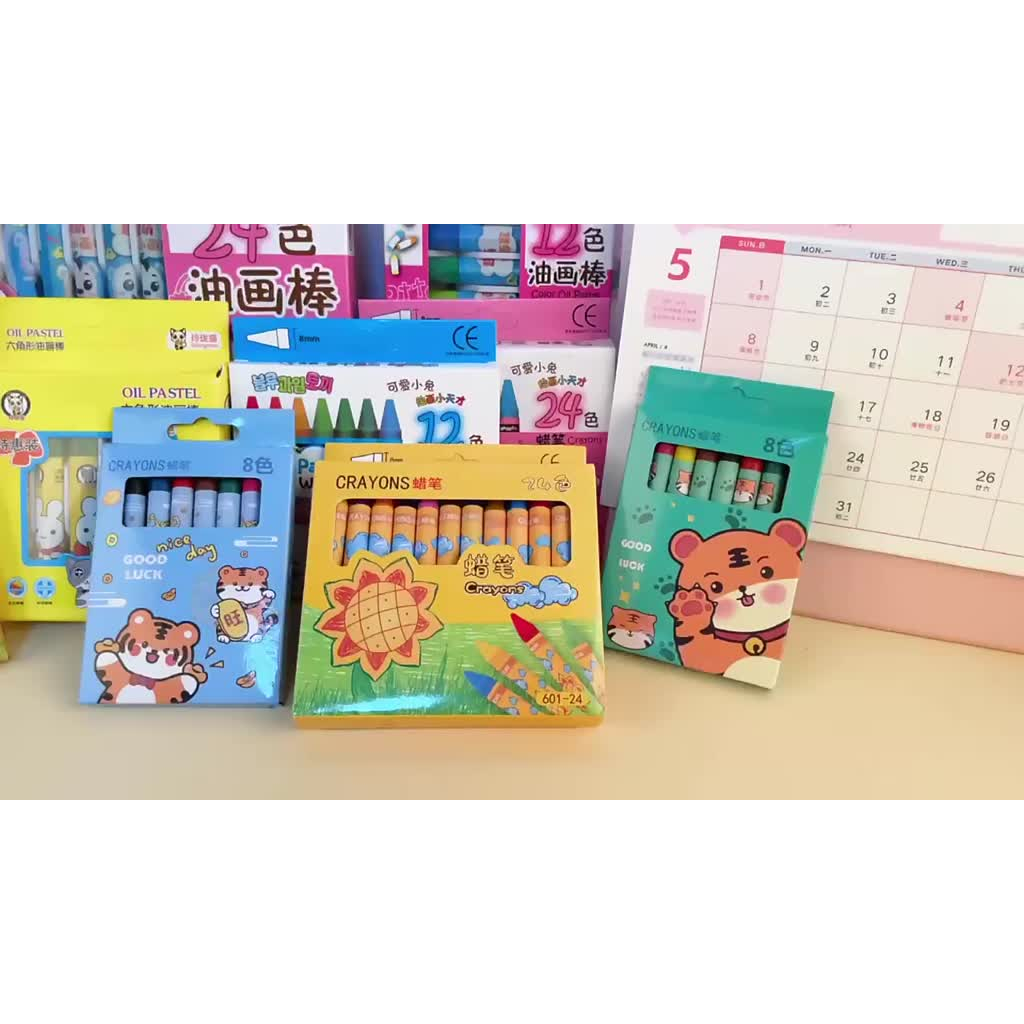 Bút Sáp Màu Cho Bé Tô Vẽ 8,12,24 Màu Không Độc Hại Bẩn Tay Rất Dễ Thương Và Tiện Sử Dụng