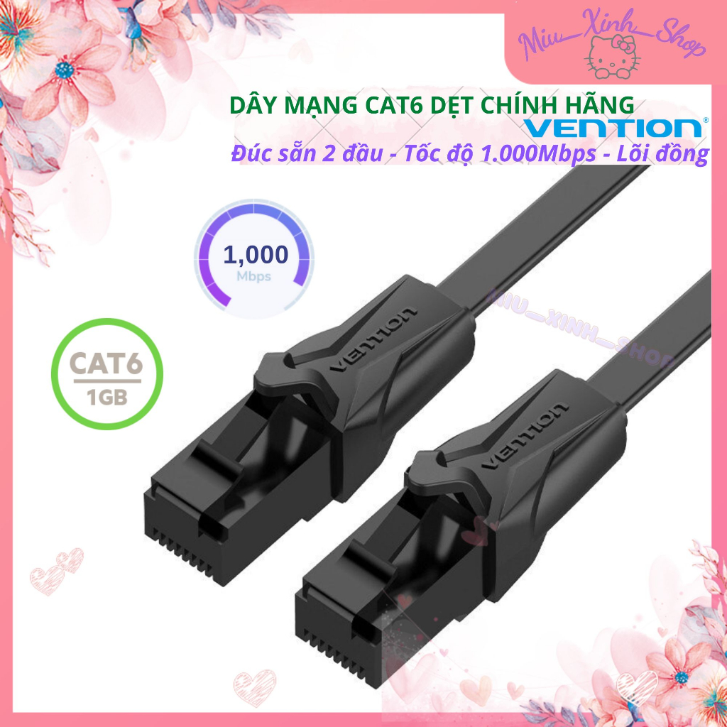 ★Chính hãng Vention★ Dây cáp nối mạng Lan Erthernet CAT6e ★ 2 đầu RJ45 đúc sẵn từ 1m đến 10m