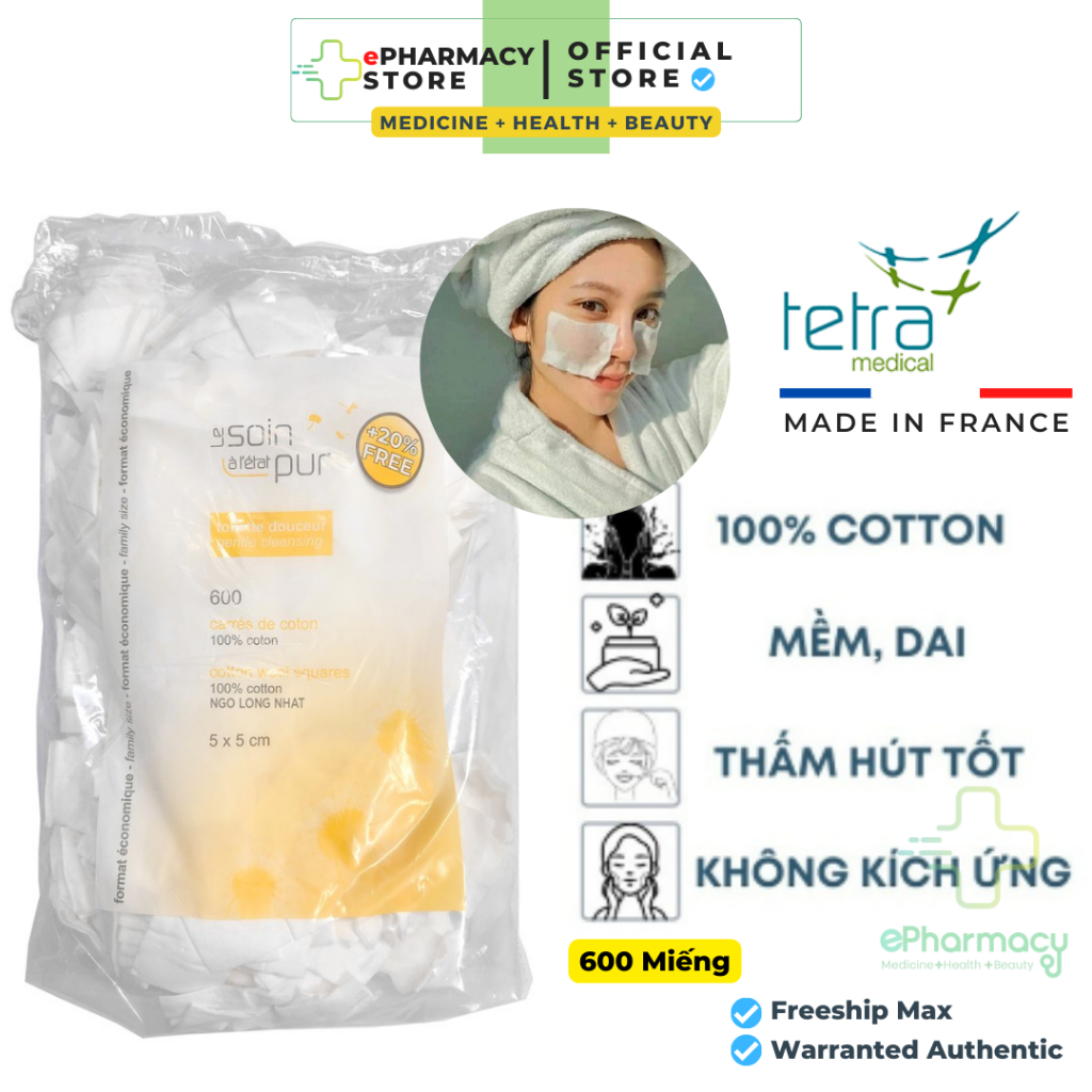 Bông Tẩy Trang Pháp Tetra Le Soin A L’état Pur - Khăn Khô Đa Năng Em Bé 100 % Coton