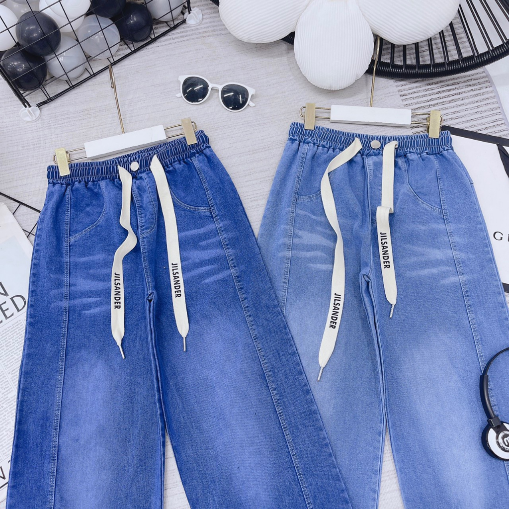 QUẦN JEAN DÀI XUÔNG bé gái dây rút trắng cao cấp
