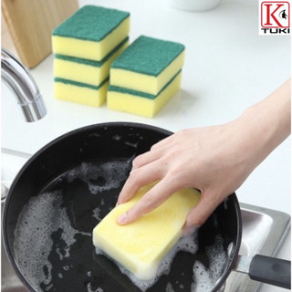 Miếng bọt biển rửa chén bát 2 mặt xanh vàng đa năng, tiện dụng