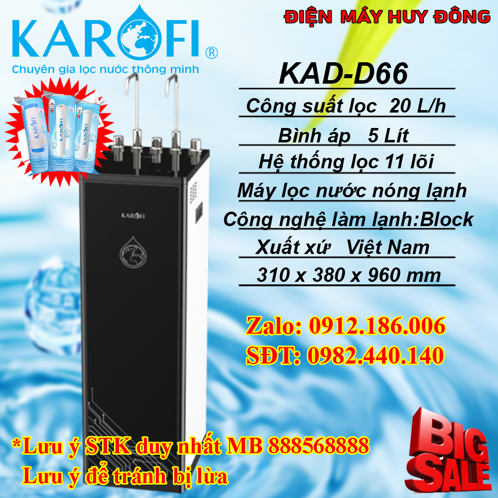 Máy lọc nước RO nóng lạnh Karofi KAD-D66 11 lõi - Hàng chính hãng