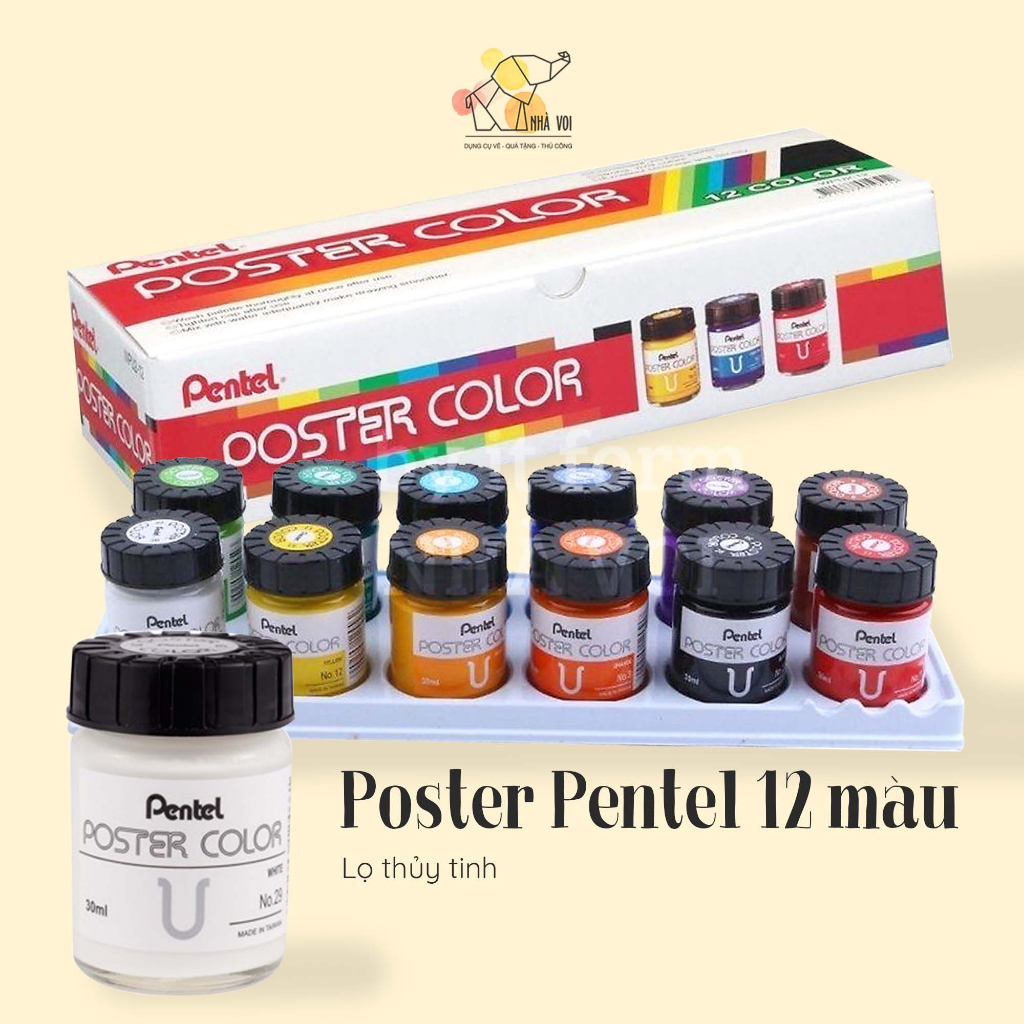 BỘ MÀU POSTER PENTEL 12 MÀU - LỌ THỦY TINH [Họa cụ Nhà Voi]