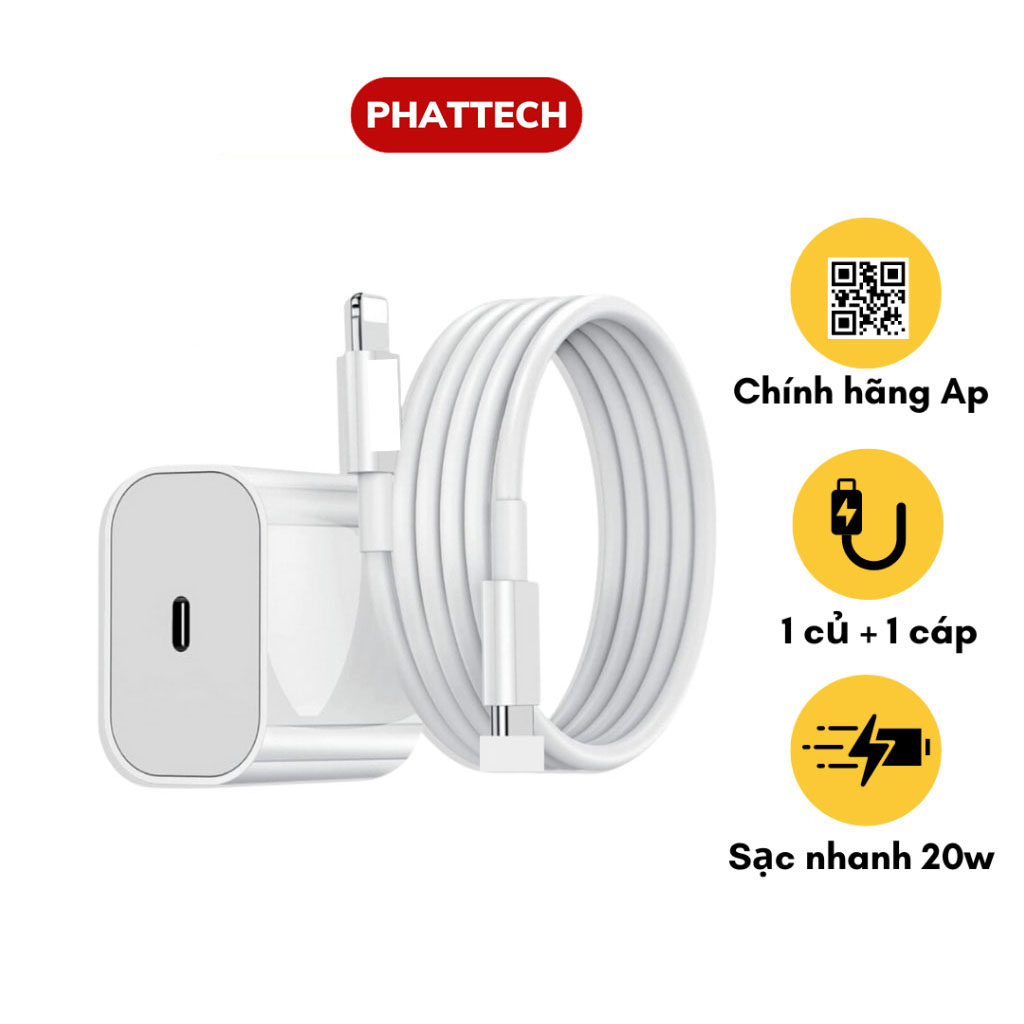 [Mã INBAU15 giảm 10% đơn 0đ] Bộ Sạc Nhanh PD 20W PHATTECH Cam Kết Sạc Nhanh Không Nóng Máy Ổn Định Bảo Hành 12 Tháng