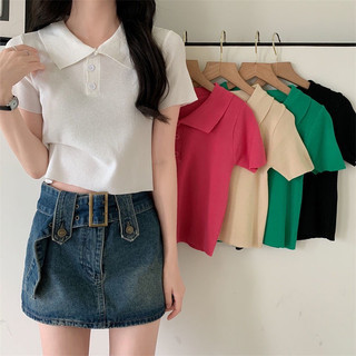 Áo croptop nữ chất len dệt kim hàng Quảng Châu Maia AolenPolo_P0K9
