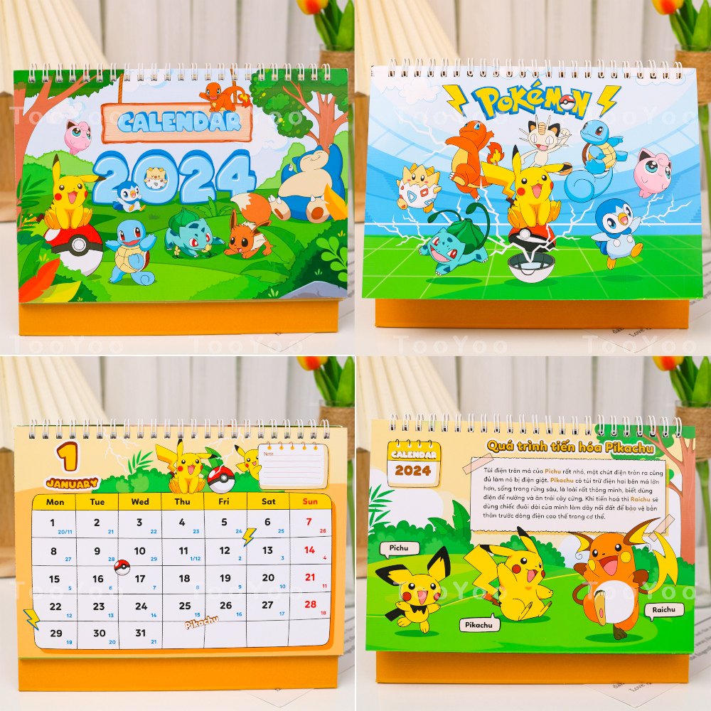 Lịch để bàn 2024 Pokemon dễ thương cute TooYoo BK00210