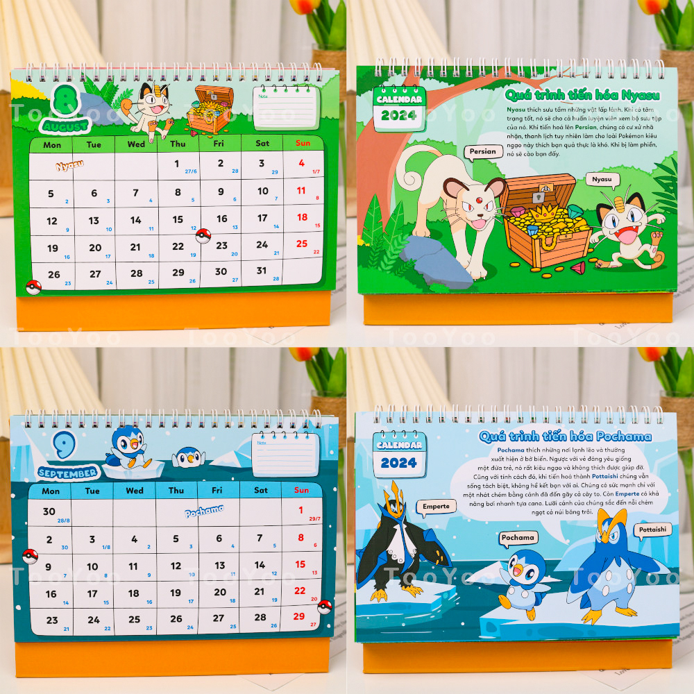 Lịch để bàn 2024 Pokemon dễ thương cute TooYoo BK00210