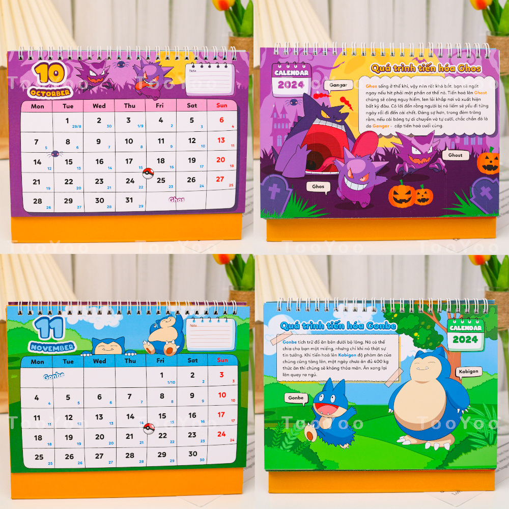 Lịch để bàn 2024 Pokemon dễ thương cute TooYoo BK00210