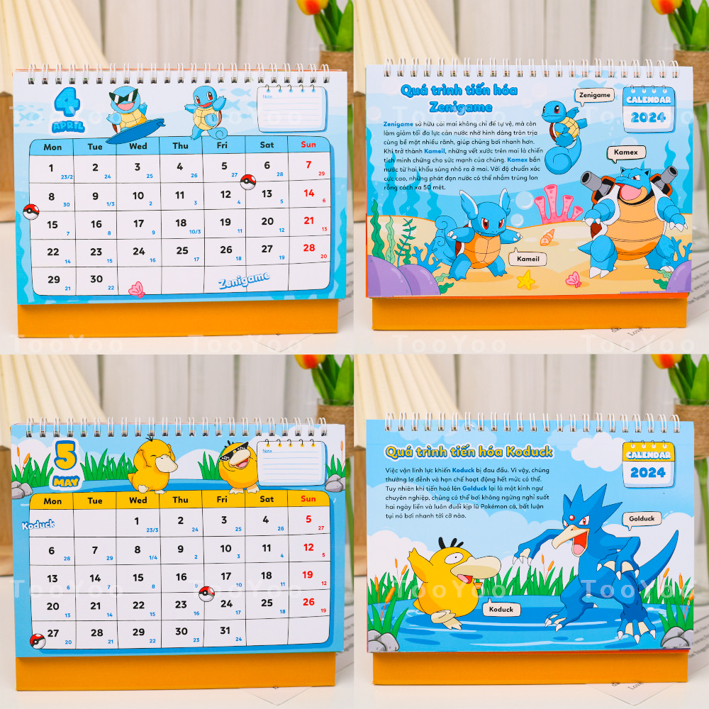 Lịch để bàn 2024 Pokemon dễ thương cute TooYoo BK00210