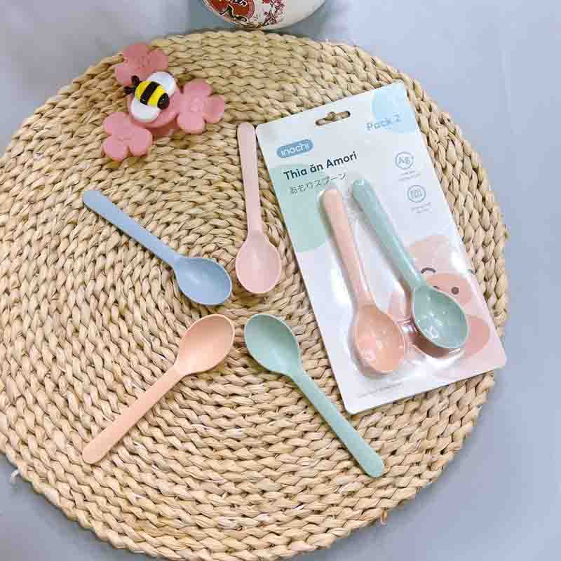 Bộ 2 Thìa Ăn Cho Bé Amori, Nhựa Cao Cấp Inochi Tiêu Chuẩn Nhật An Toàn Cho Mẹ Và Bé