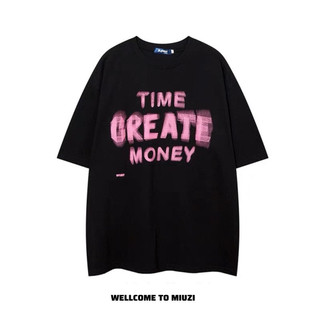 Áo thun nam nữ miuzi tay lỡ unisex in chữ màu hồng time create money phong cách thời trang cực đẹp ap002