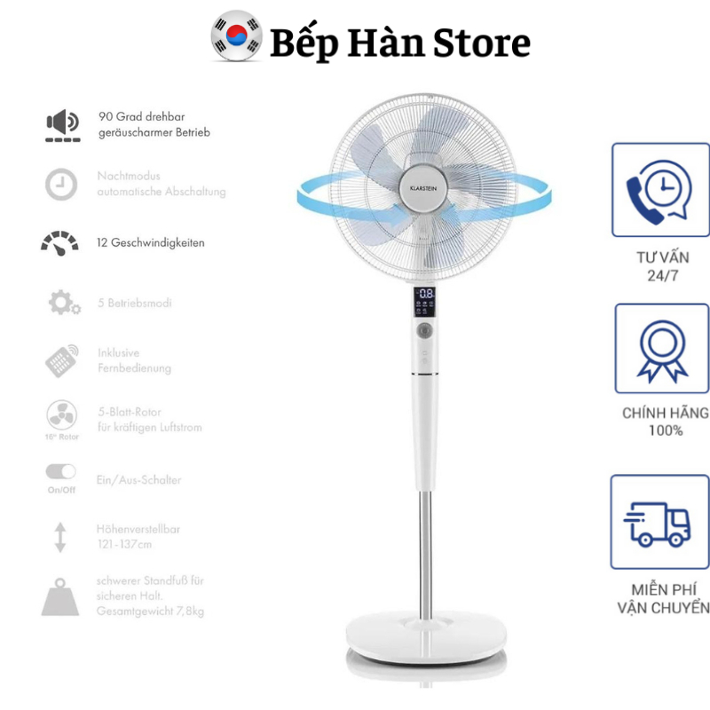 Quạt Cây Klarstein Silent Storm Stand, Quạt Đứng, Quạt Điện, 5 Cấp Gió, Quạt Mát, Chạy Cực Êm, Nhập Đức, Hàng Chính Hãng