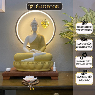  Tượng Phật Thích Ca Mâu Ni ngồi đài sen ÉN DECOR tượng 35cm gốm tử sa kèm kệ đèn led cao cấp decor phong thuỷ 
