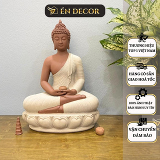 Tượng phật thích ca ngồi thiền đài sen én decor chất liệu gốm tử sa cao 35cm decor trang trí phong thủy, an nhiên