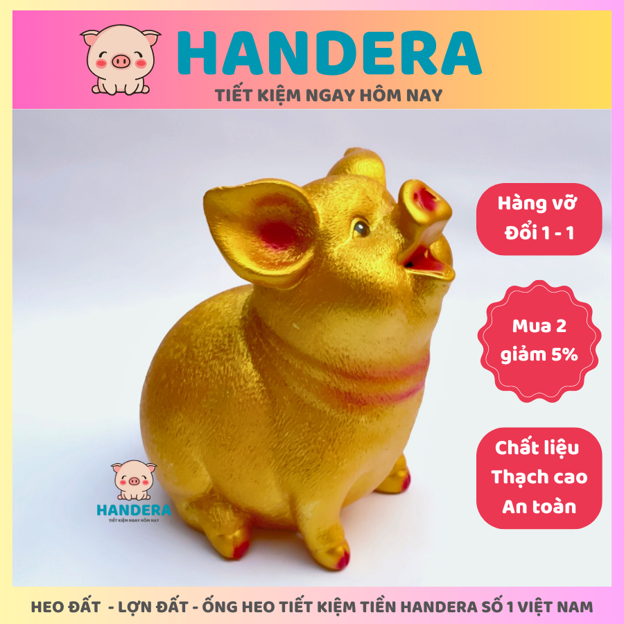 Heo đất lợn đất ống heo tiết kiệm tiền HANDERA tai vểnh vàng đồng chất liệu thạch cao không ẩm mốc HD58