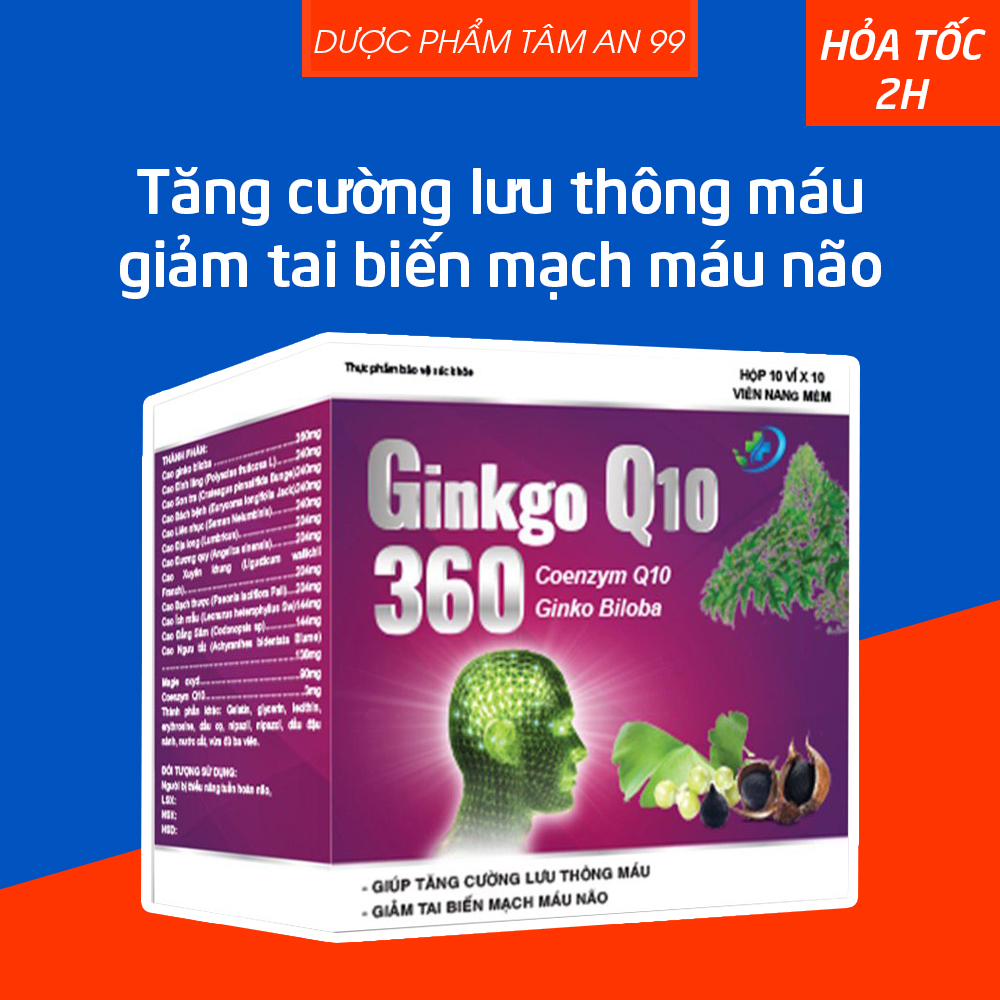 Hoạt huyết dưỡng não GINKGO Q10 360 nattokinase giảm đau đầu, hoa mắt, chóng mặt - 100 viên ( Ginkgo Q10 360 ( Tím) )