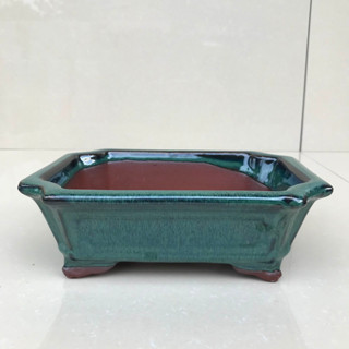 Chậu Chữ nhật vát trồng cây cảnh bonsai sen đá màu xanh ngọc SP122