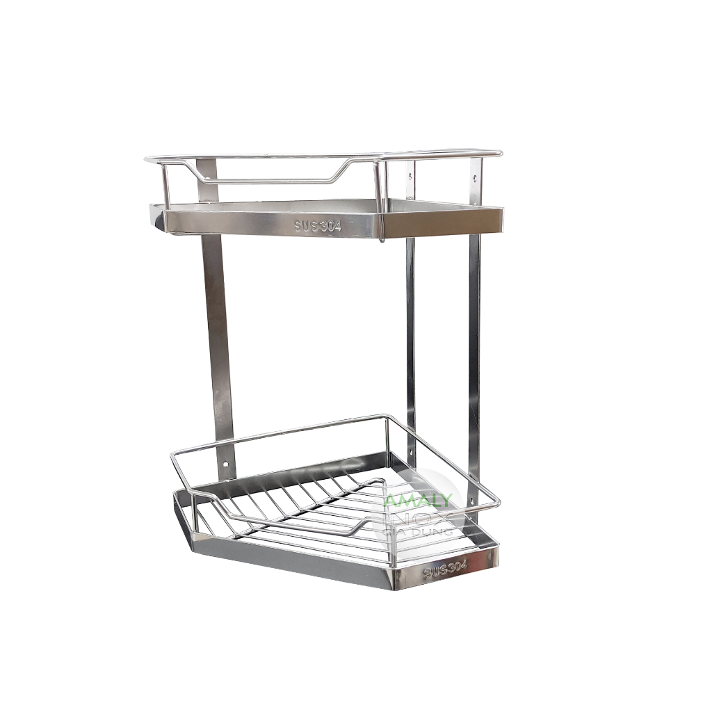 Kệ góc nhà bếp inox, mẫu kim cương, kệ góc inox - 2 tầng, kích thước 25x25cm