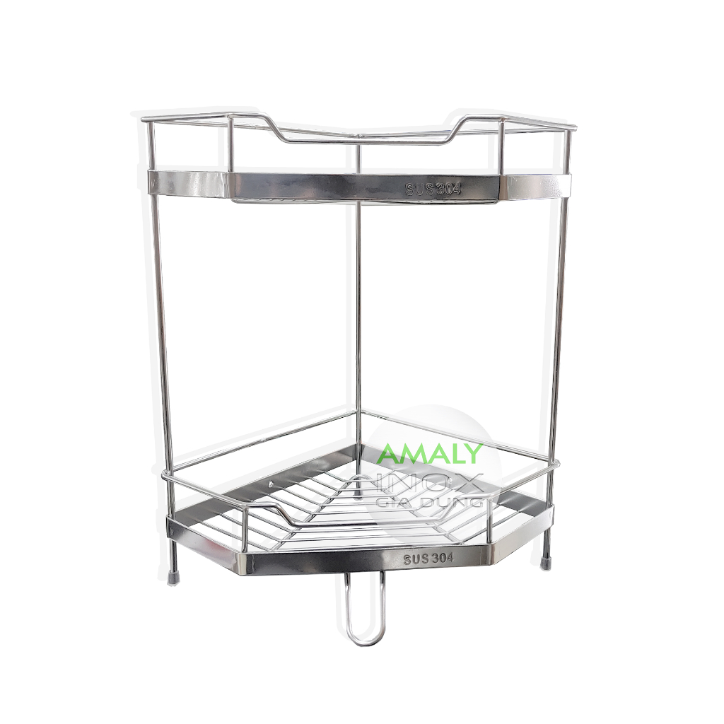 Kệ góc nhà bếp inox, mẫu kim cương, kệ góc inox - 2 tầng, kích thước 25x25cm