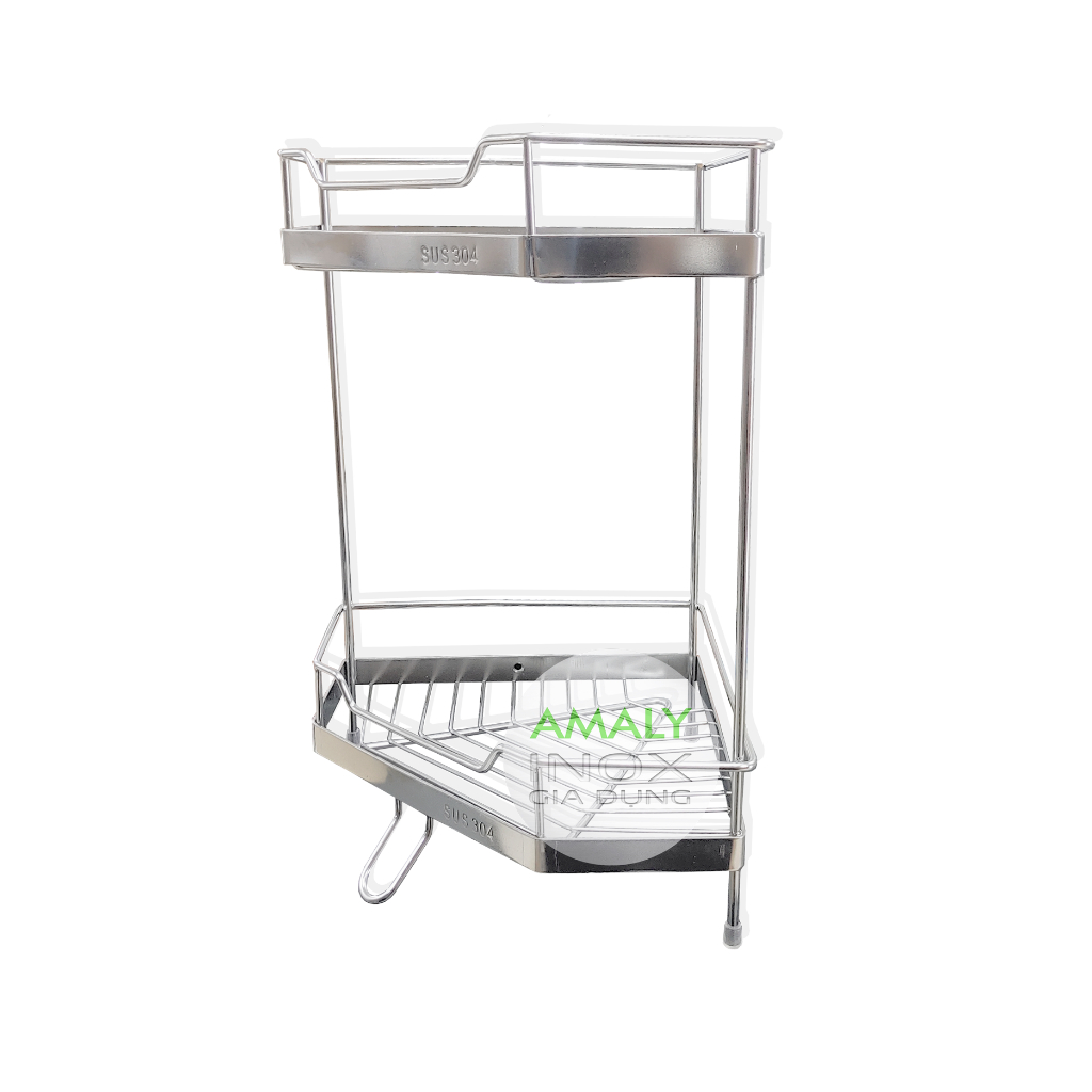Kệ góc nhà bếp inox, mẫu kim cương, kệ góc inox - 2 tầng, kích thước 25x25cm