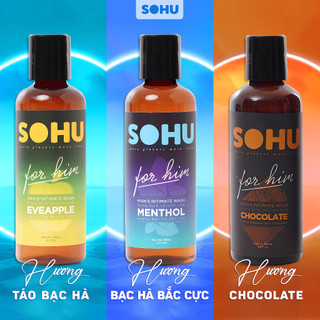 Dung dịch vệ sinh nam SOHU bạc hà bắc cực, chocolate, táo bạc hà the mát làm sạch, khử mùi tự nhiên lành tính chai 100ml