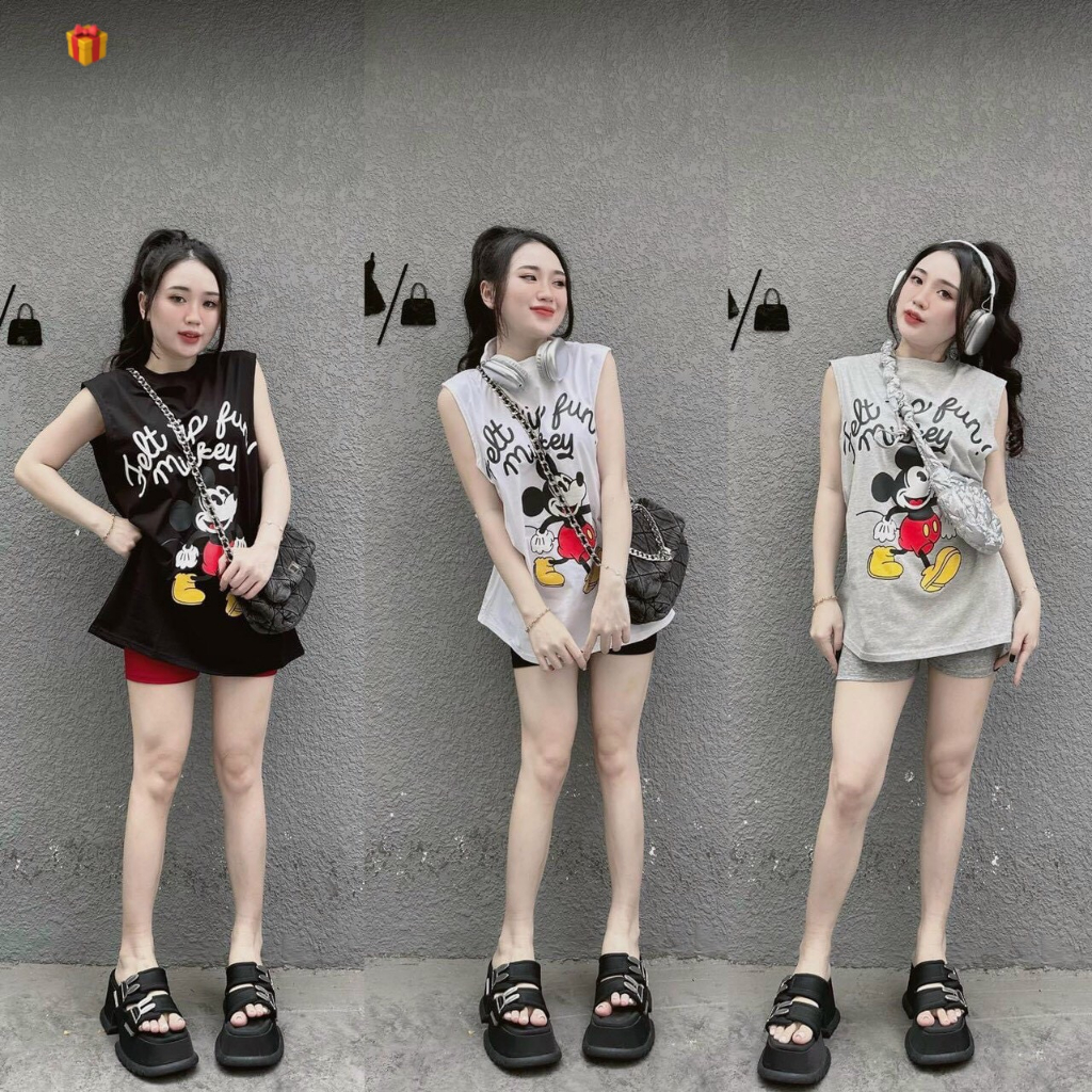 Set áo tanktop hình mickey form rộng mix quần ngắn ôm siêu cute