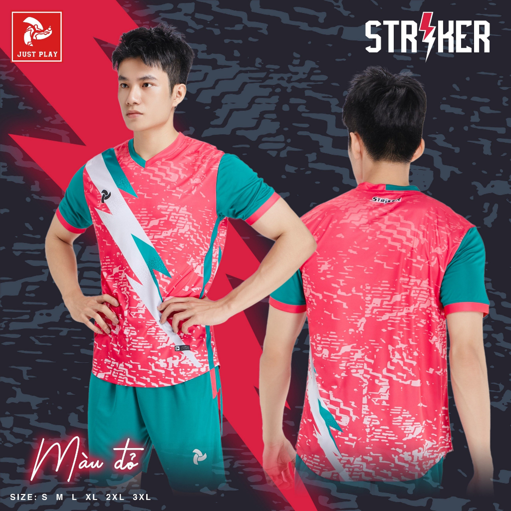 Bộ Quần Áo Bóng Đá Thiết Kế Justplay Striker  , Vải Mè Thấm Hút Mồ Hôi Tốt, Mẫu Unisex, Nam Nữ Mặc Đều Đẹp