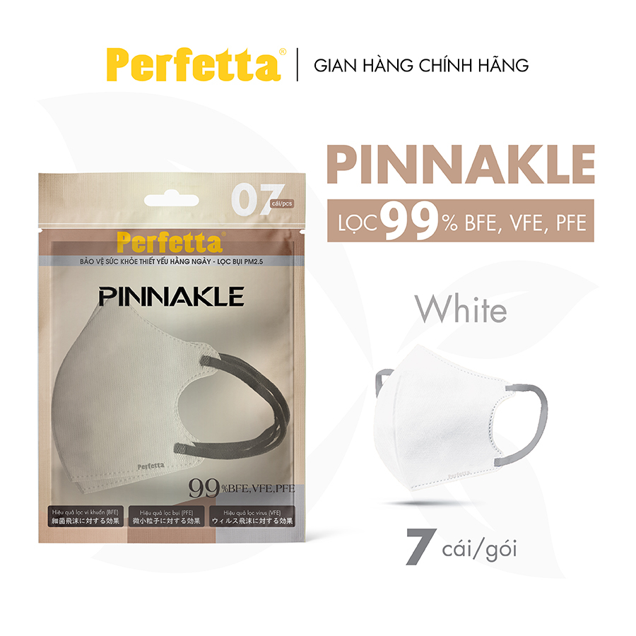 Gói Khẩu Trang Cao Cấp Perfetta Pinnakle, 3 Lớp Kháng Khuẩn, Chuẩn From 3D Thời Trang (7 cái/gói)