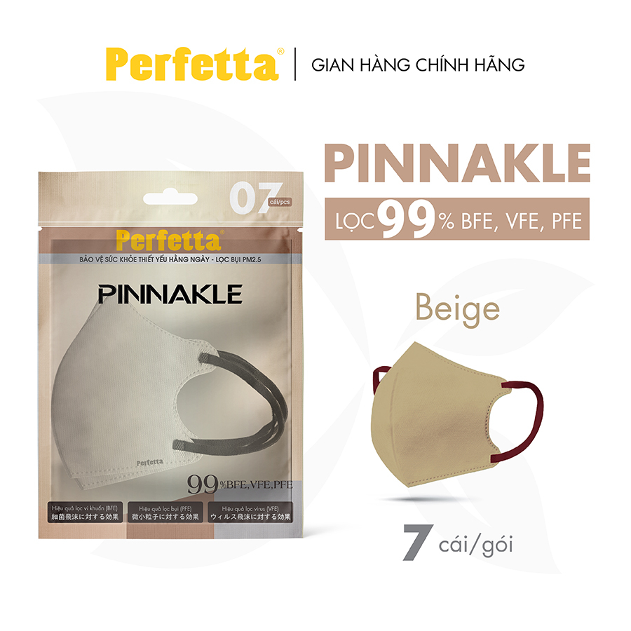 Gói Khẩu Trang Cao Cấp Perfetta Pinnakle, 3 Lớp Kháng Khuẩn, Chuẩn From 3D Thời Trang (7 cái/gói)