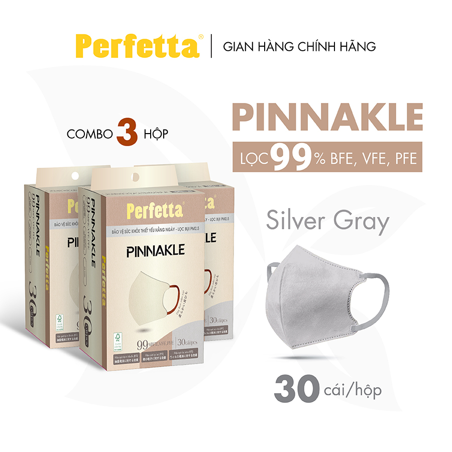 Combo 3 Hộp Khẩu Trang Cao Cấp Perfetta Pinnakle, 3 Lớp Kháng Khuẩn, Chuẩn From 3d Thời Trang (30 cái/hộp)