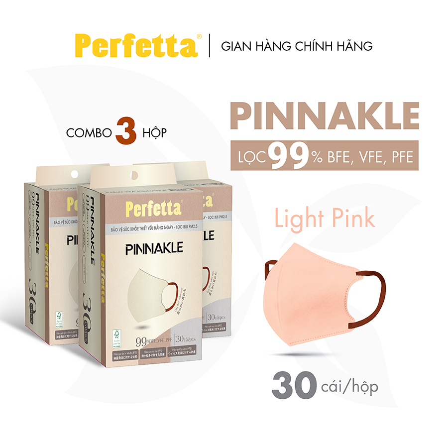 Combo 3 Hộp Khẩu Trang Cao Cấp Perfetta Pinnakle, 3 Lớp Kháng Khuẩn, Chuẩn From 3d Thời Trang (30 cái/hộp)