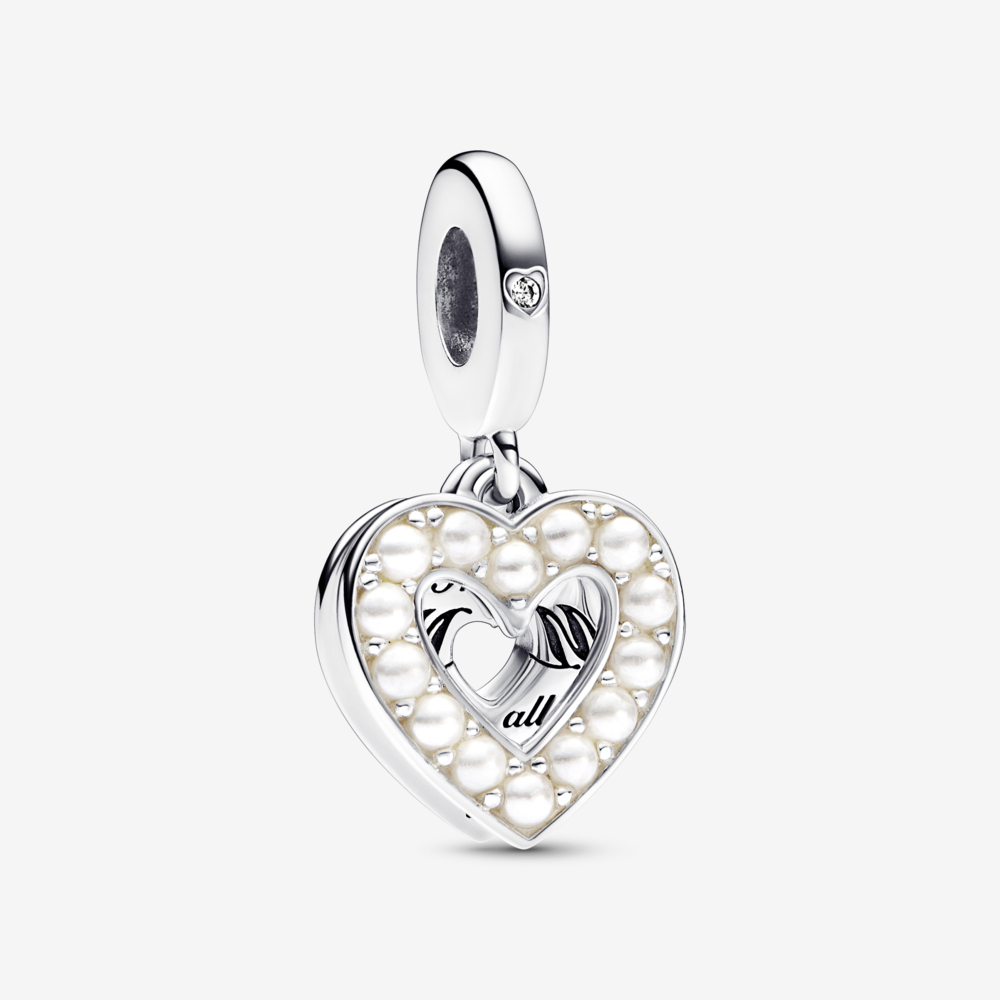 Charm bạc S925 treo trái tim bạc lủng lẳng với Bioresin nhân tạo mẹ của Pearl và Clear Clobic Zirconia 1322