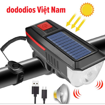 Đèn xe đạp năng lượng mặt trời dododios có còi chống nước 3 chế độ sáng