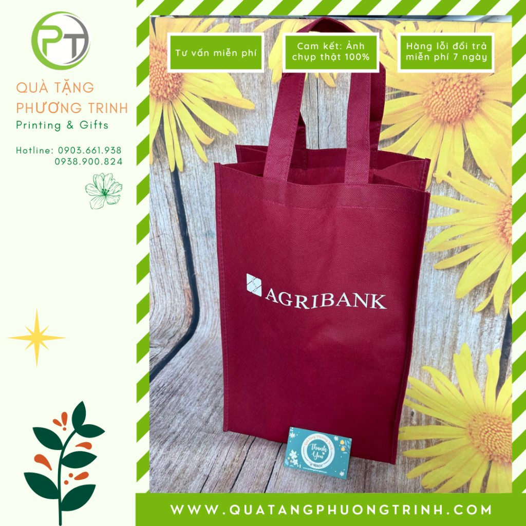 Túi vải không dệt màu đỏ đô cm in logo Agribank