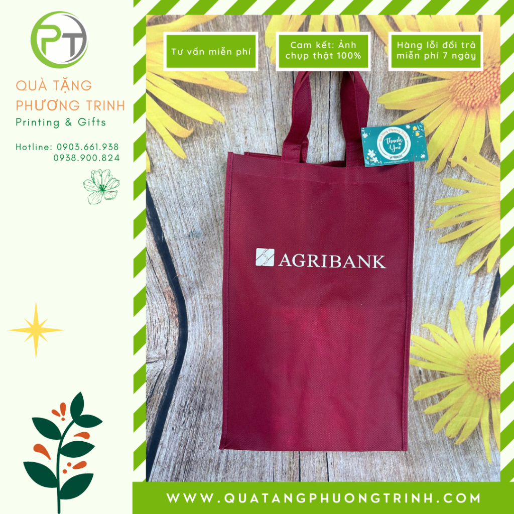 Túi vải không dệt màu đỏ đô cm in logo Agribank