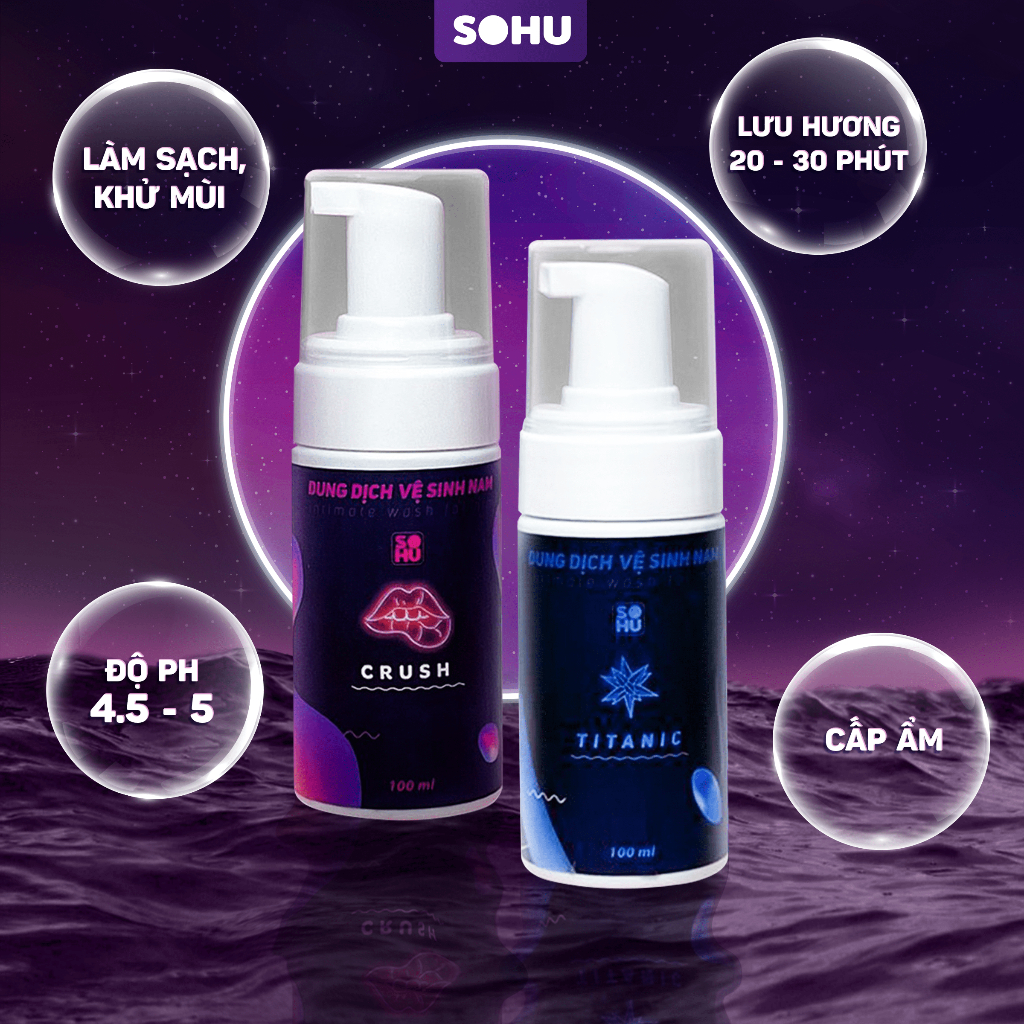 Dung dịch vệ sinh nam dạng bọt Crush hương nước hoa, bạc hà tuyết SOHU HCM 100ml khử mùi tự nhiên lành tính