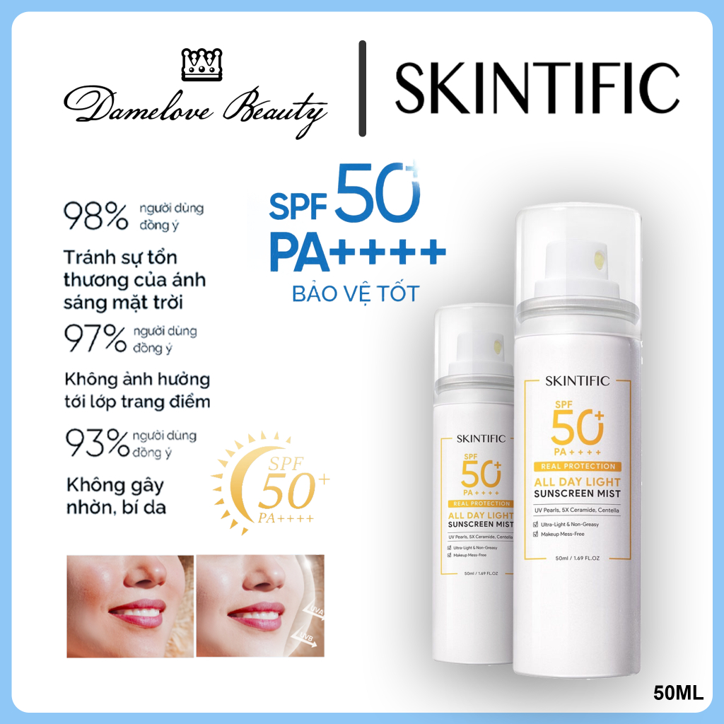 Xịt Chống Nắng SKINTIFIC SPF50 PA++++ 150ml Chống tia cực tím cho mặt và cơ thể giúp bảo vệ da suốt cả ngày