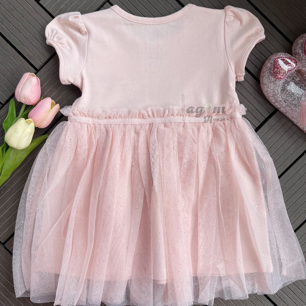 Váy hồng voan xòe nhũ kim tuyến váy công chúa HM auth cho bé gái từ 8 - 17kg - Lagim House