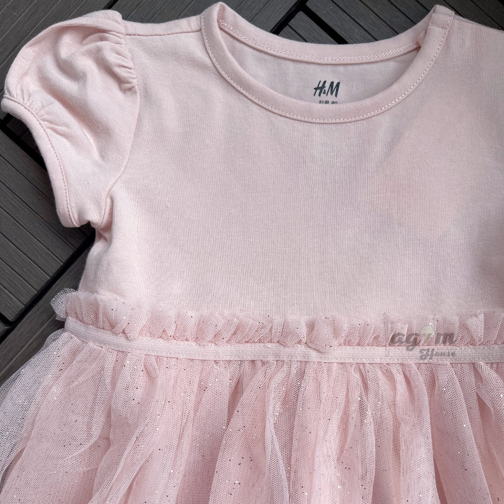 Váy hồng voan xòe nhũ kim tuyến váy công chúa HM auth cho bé gái từ 8 - 17kg - Lagim House