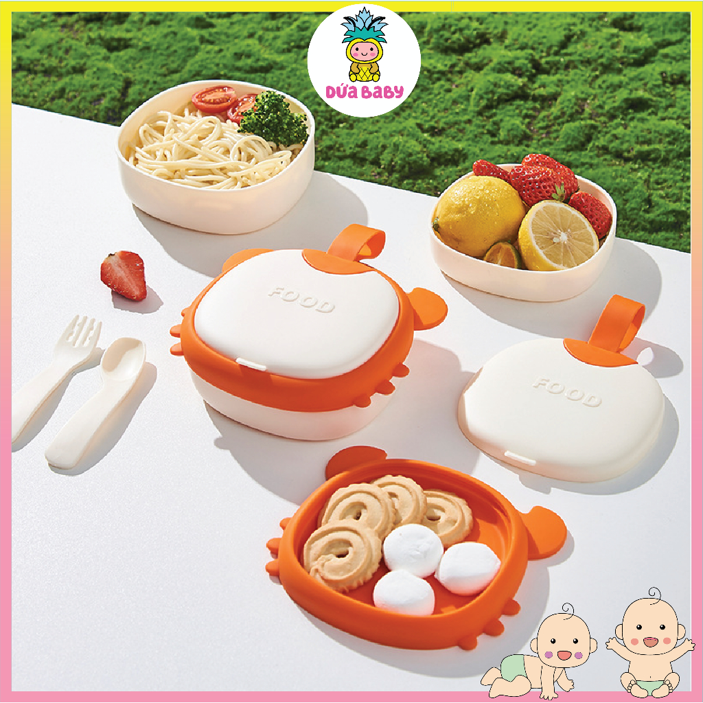 Bát Ăn Dặm Hình Cua Cho Bé Silicone 3 Tầng Kèm Thìa, Dĩa, Kéo 480ml