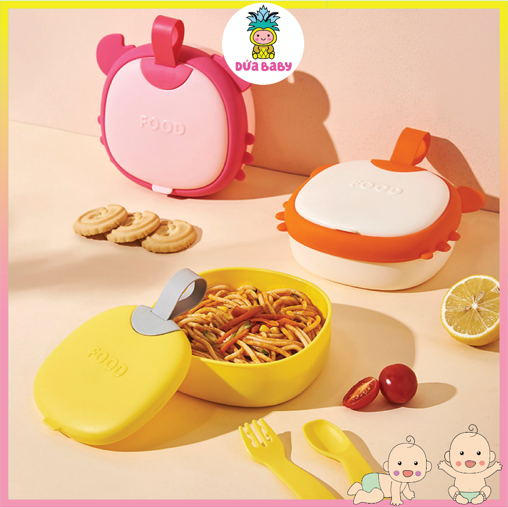 Bát Ăn Dặm Hình Cua Cho Bé Silicone 3 Tầng Kèm Thìa, Dĩa, Kéo 480ml