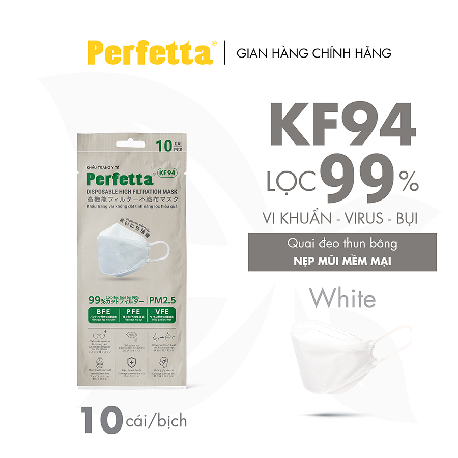 Bịch Khẩu Trang KF94 Perfetta Cao Cấp 3 Lớp, Chuẩn Hàn Quốc (10 cái/bịch)