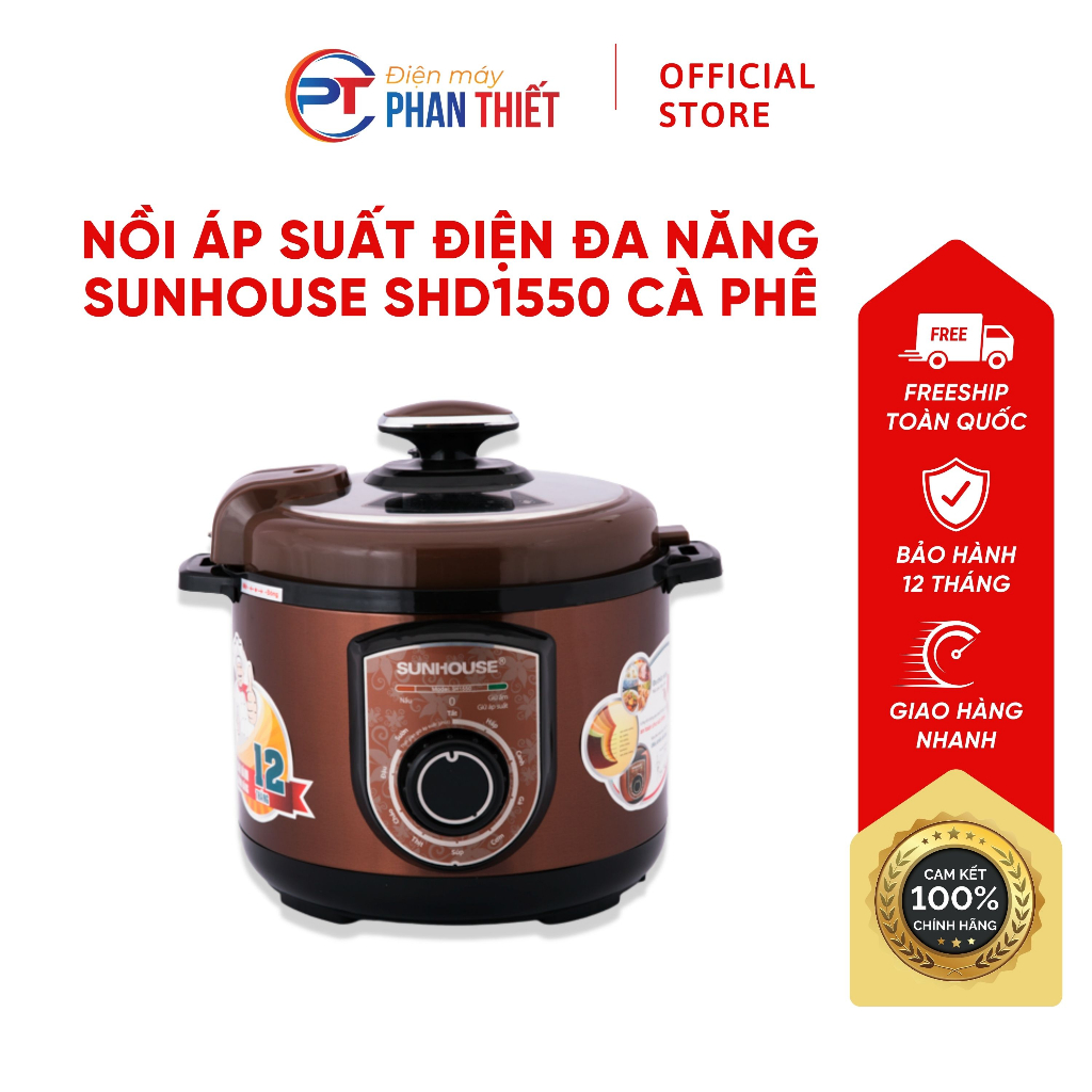 Nồi Áp Suất Điện Đa Năng Sunhouse SHD1550 Màu Cà Phê Thiết Kế Sang Trọng Đẹp Mắt Dễ Vệ Sinh 3 Lớp Chống Dính An Toàn
