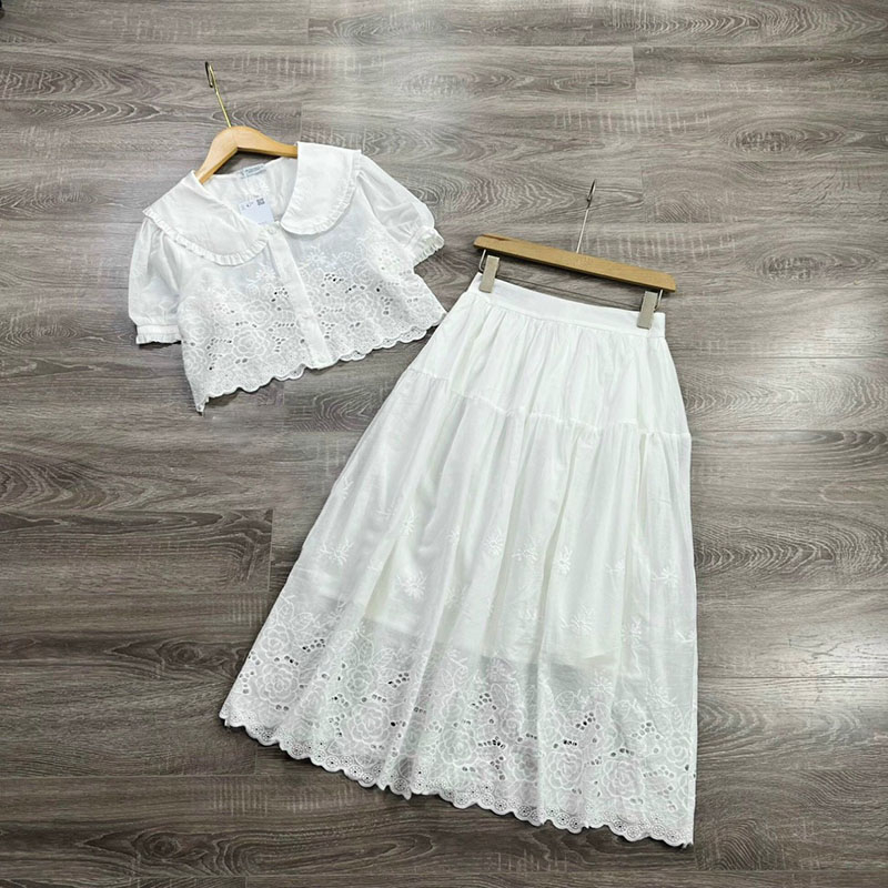 Set Váy Áo Tiểu Thư Áo Sơ Mi Cổ Sen Croptop Mix Chân Váy Xòe Dài SB5033 - TVXQC