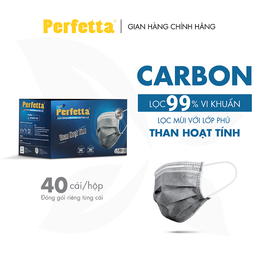 Khẩu Trang Y Tế Cao Cấp Perfetta Carbon 4 lớp (40 cái/hộp)