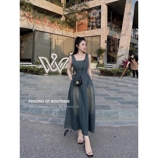 đầm maxi jean hở eo