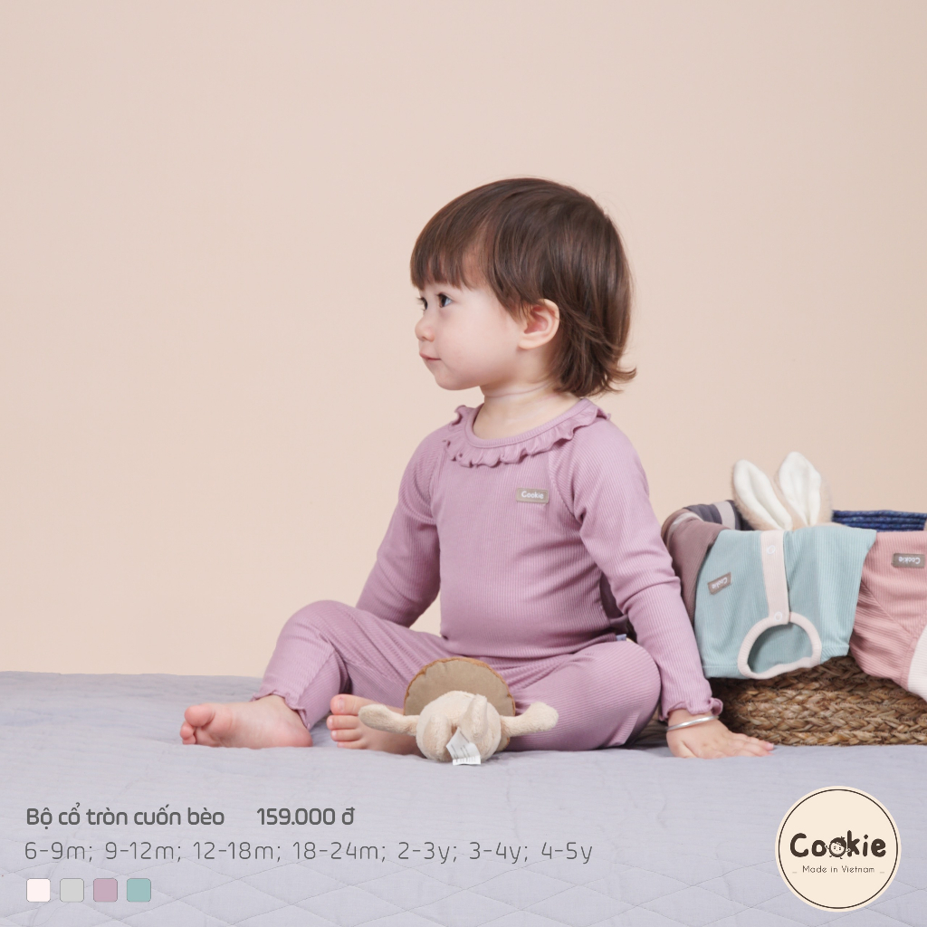 [COOKIE] Bộ dài tay cổ tròn viền bèo cho bé gái từ 6-9m đến 4-5y