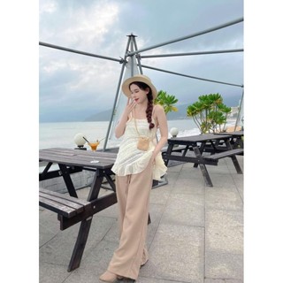 Set áo 2 dây ren quần ống rộng suông siêu tôn dáng