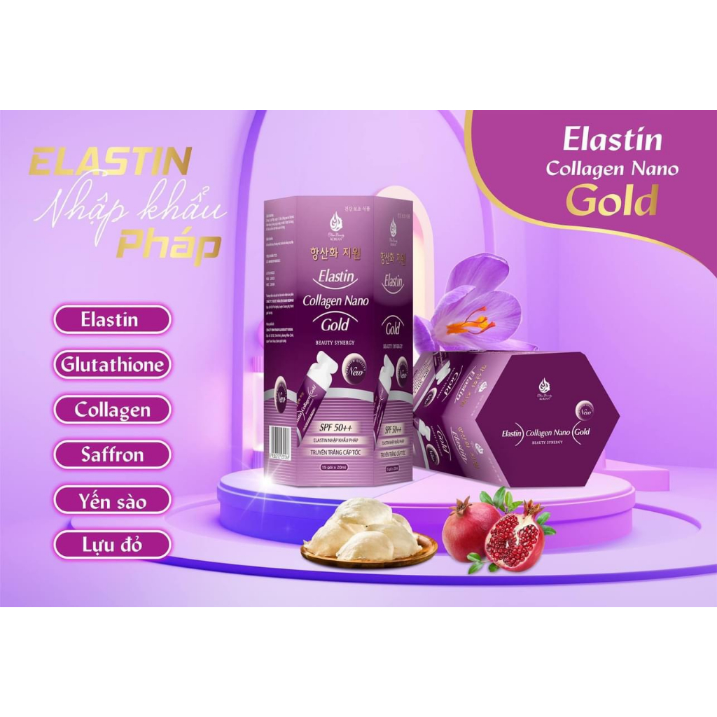 Truyền trắng cấp tốc ELASTIN COLLAGEN NANO GOLD giúp truyền trắng cấp tốc- Hộp 15 gói